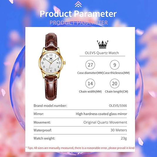 OLEVS Elegante reloj cronógrafo de cuero marrón para mujer, esfera mediana