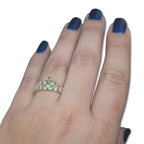 ANILLO DE ORO QUINCEAÑERA CIRCONES VERDES A15-02