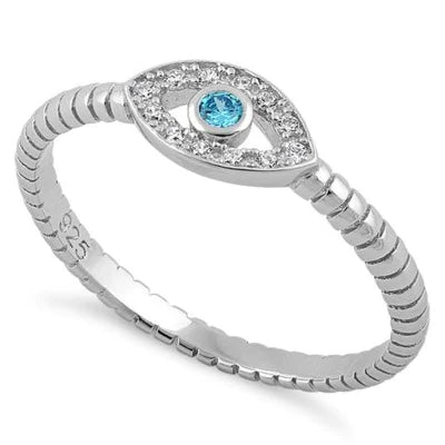 ANILLO EN PLATA LEY 925 OJO AZUL Y MICROCIRCONES