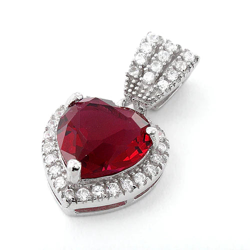 Dije Gran Corazón circon color Rubí de Plata de Ley 925