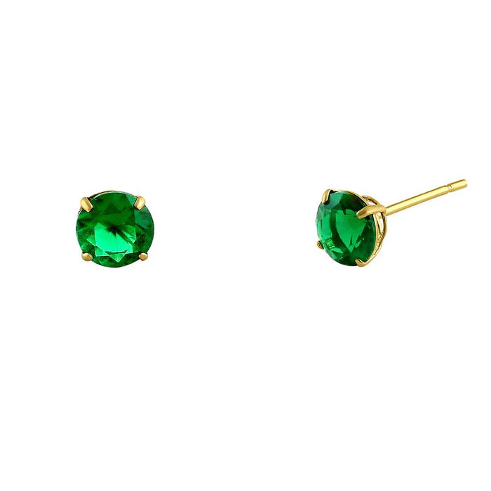 ARETE ORO 14K CIRCON REDONDO VERDE ESMERALDA 4MM L2