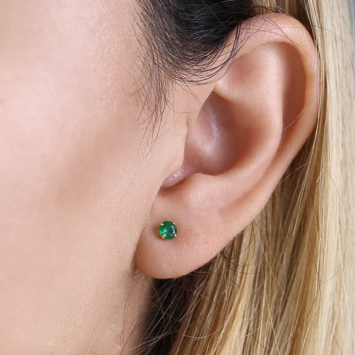 ARETE ORO 14K CIRCON REDONDO VERDE ESMERALDA 4MM L2