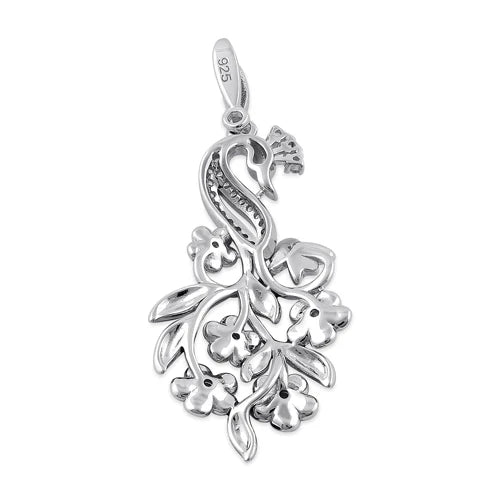 Colgante Cisne y flores CZ pintado a mano en plata WSPZ404