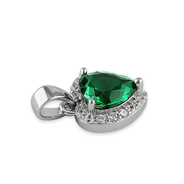 DIJE CORAZON CIRCON VERDE ESMERALDA EN PLATA LEY 950 L6