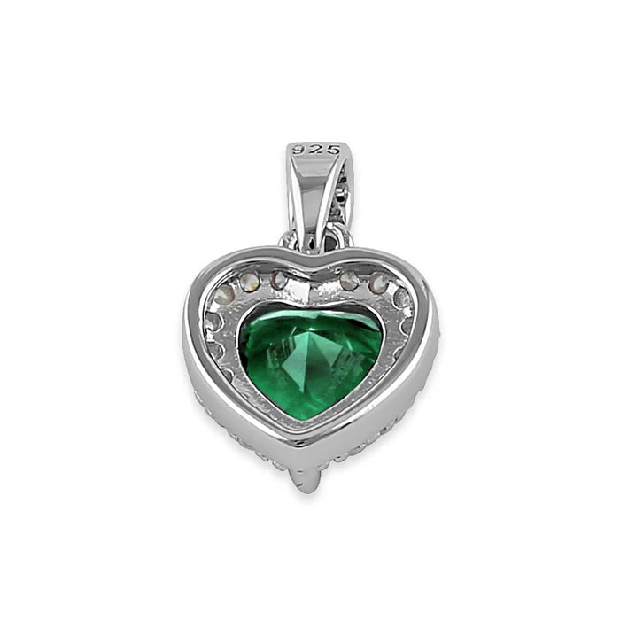 DIJE CORAZON CIRCON VERDE ESMERALDA EN PLATA LEY 950 L6