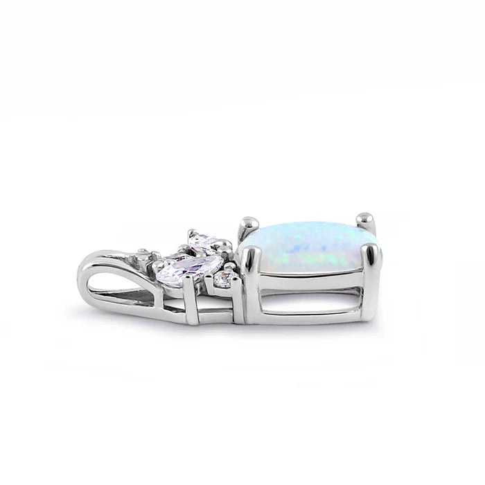 Elegante Colgante de Plata Squoval White Lab Opal CZ WSPZ445