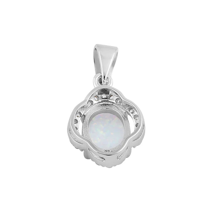 Elegante colgante de halo ovalado de ópalo de laboratorio blanco de plata de ley WSPZ449