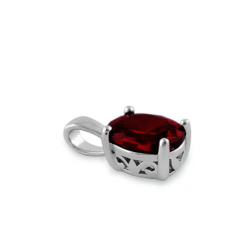 Colgante de filigrana ovalado circon granate de plata de ley 925