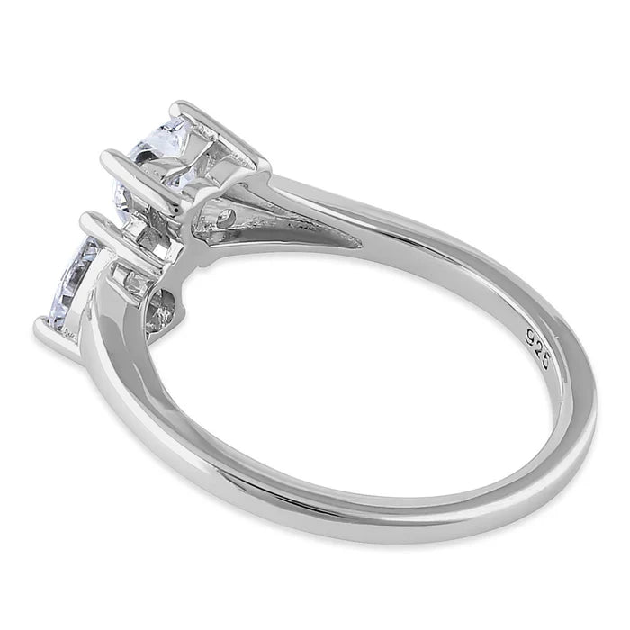 Anillo en plata Doble Corazón de circon Transparente L4