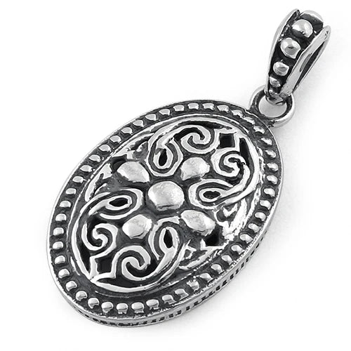 Colgante ovalado con patrón curvo vintage de plata WSPZ331