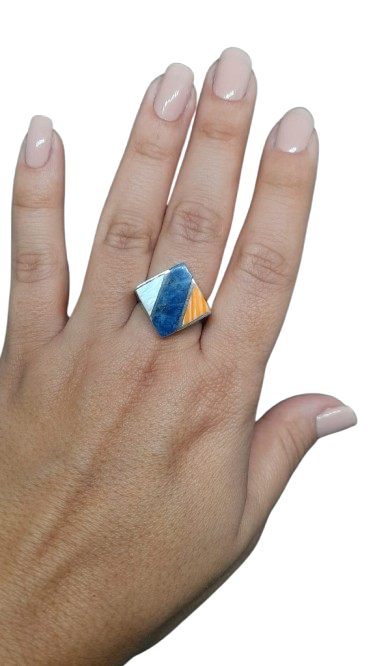 ANILLO EN PLATA LEY 950 DISEÑO CUADRADO CON PIEDRAS NATURALES APPPC34