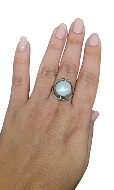 Anillo en Plata Ley 950 con Piedras Naturales en Diseño de doble piedra blanca y marron APPDPMB29