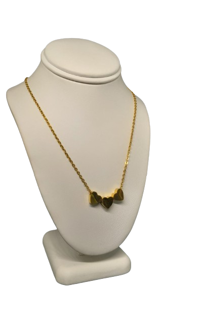 CADENA DE ACERO TRES CORAZONES DORADOS CDACZ