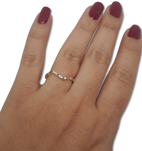 Anillo en Oro Laminado con Diseños Zig Zag y Microcircones AN-010