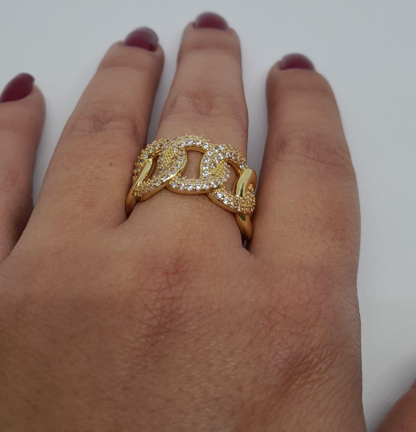 Anillo en Oro Laminado con Diseño de Cadena y Microcircones ANBJ208