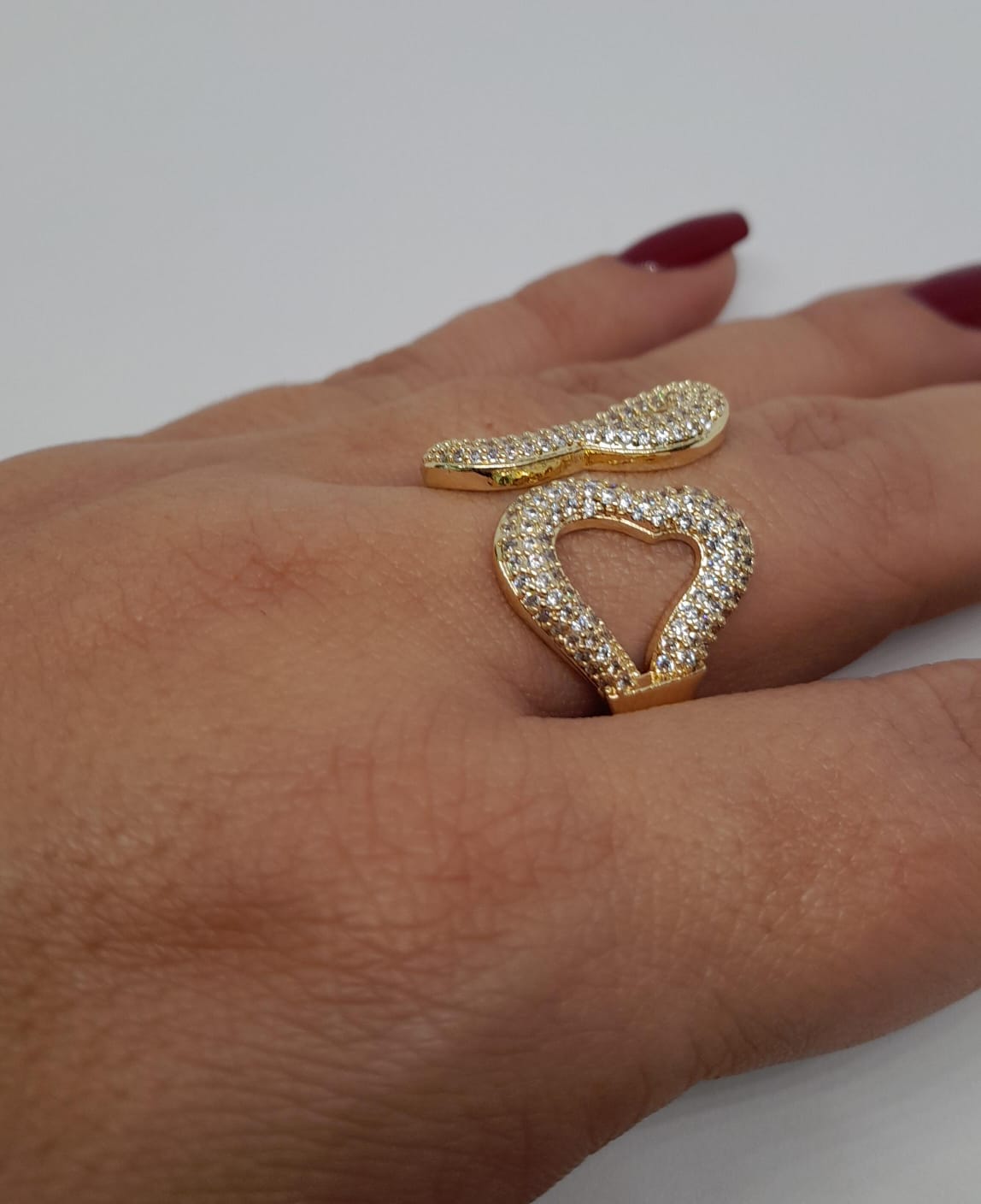 Anillo de Oro Laminado con 2 Corazones Enfrentados y Microcircones ANBJ9446