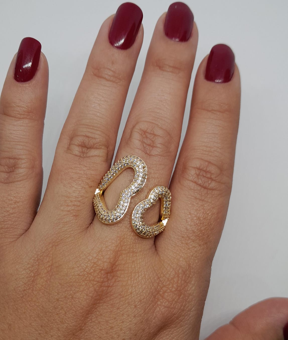 Anillo de Oro Laminado con 2 Corazones Enfrentados y Microcircones ANBJ9446