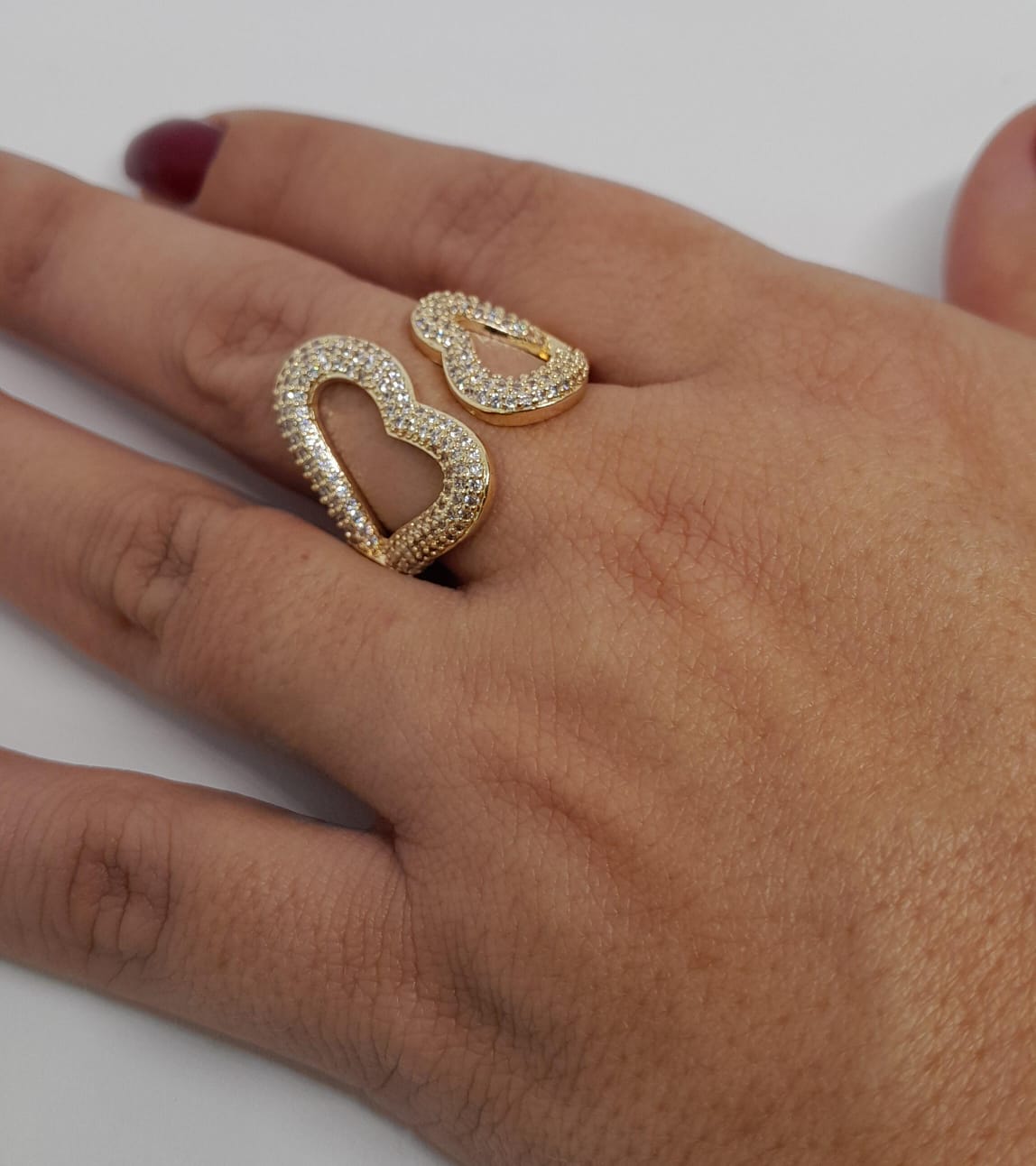 Anillo de Oro Laminado con 2 Corazones Enfrentados y Microcircones ANBJ9446