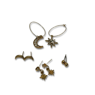 Set de Aretes con Diseño de Estrellas y Lunas en Fantasía AFV
