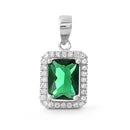 DIJE CON CIRCON VERDE ESMERALDA RECTANGULAR Y MICROCIRCONES ALREDEDOR L7