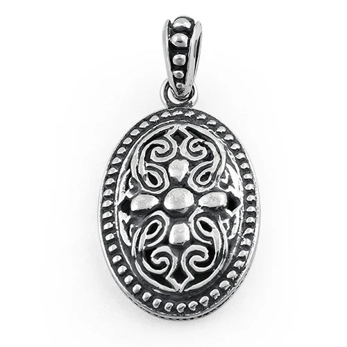 Colgante ovalado con patrón curvo vintage de plata WSPZ331