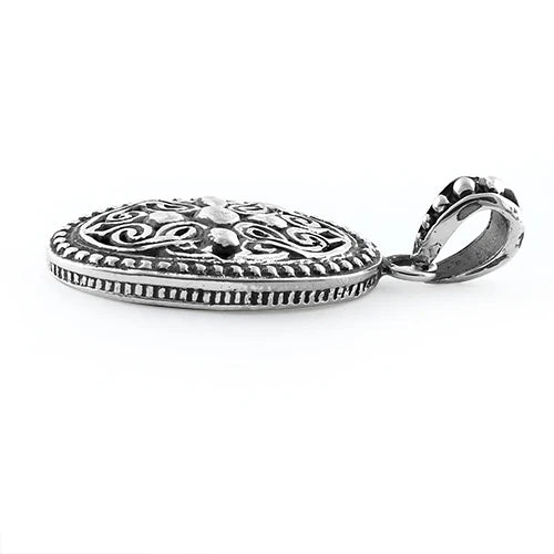 Colgante ovalado con patrón curvo vintage de plata WSPZ331