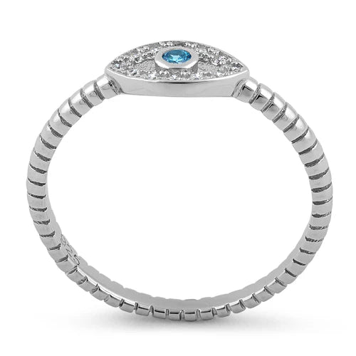 ANILLO EN PLATA LEY 925 OJO AZUL Y MICROCIRCONES