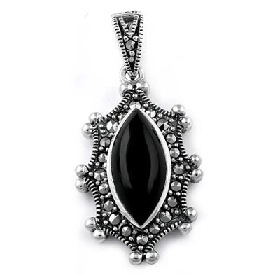 Colgante Marcasita Ovalado Ónix Negro de Plata WSPP844