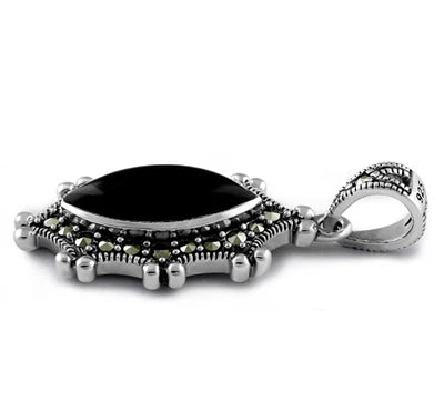 Colgante Marcasita Ovalado Ónix Negro de Plata WSPP844