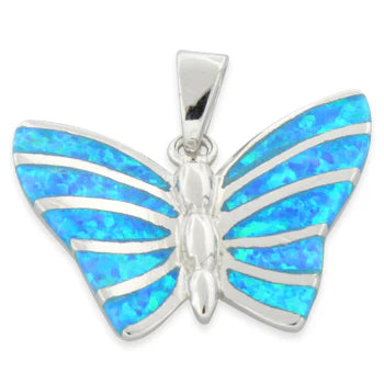 DIJE EN PLATA LEY 950 DISEÑO MARIPOSA CON OPALO DE LABORATORIO
