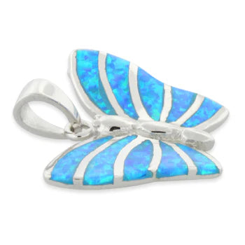 DIJE EN PLATA LEY 950 DISEÑO MARIPOSA CON OPALO DE LABORATORIO