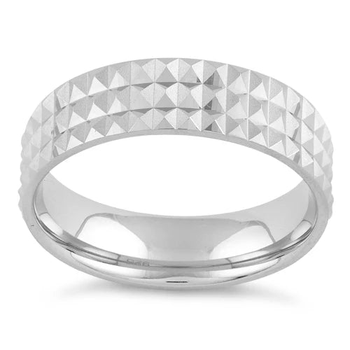 Anillo de boda con patrón piramidal de corte de diamante de plata L12