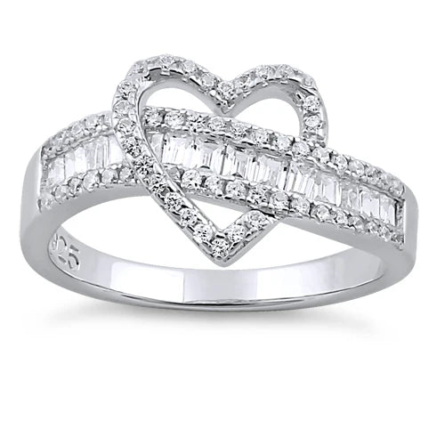 Anillo en plata Corazón Exótico con circones estilo baguette y microcircones L17