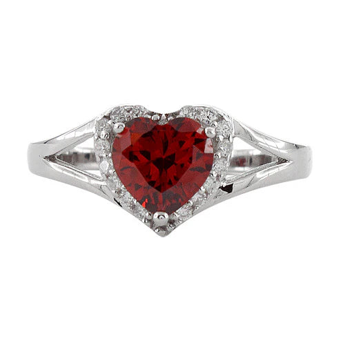 ANILLO EN PLATA CORAZON GRANATE CON MICROCIRCONES ALREDEDOR APCH68