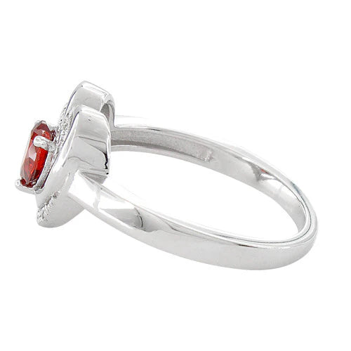 ANILLO EN PLATA CORAZON PEQUEÑO GRANATE