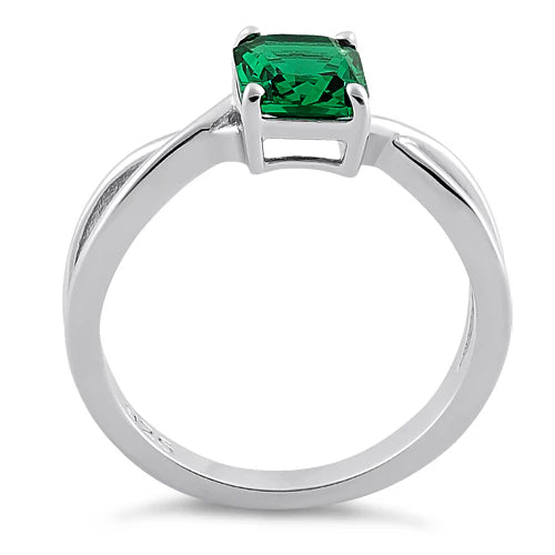 ANILLO EN PLATA DISEÑO TORCIDO PIEDRA VERDE APCH52