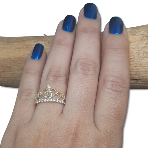 ANILLO DE ORO 18K DISEÑO 15 AÑOS CON CIRCONES A15-01