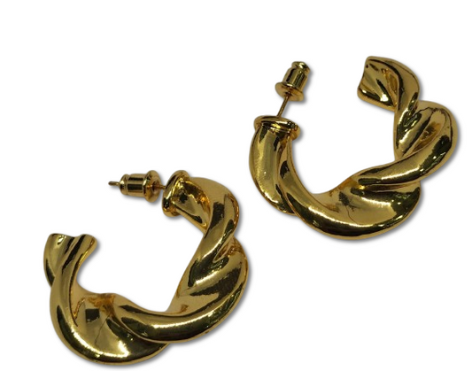 Arete Tipo Candonga en Acero Dorado con Diseño Retorcido AFCH5676