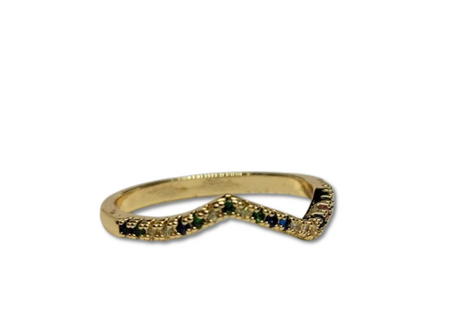 Anillo en Oro Laminado con Diseños Zig Zag y Microcircones AN-010