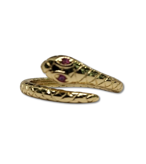 Anillo de Oro Laminado con Forma de Serpiente y Ojos Fucsia ANO-2
