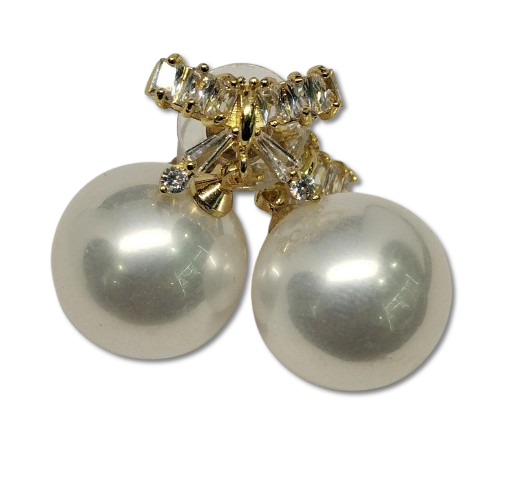 Aretes Tipo Topo con Perla Grande y Diseño&nbsp; en Microcristales APC3