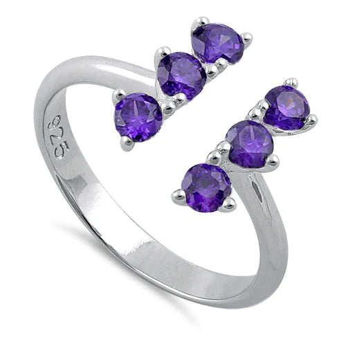 ANILLO EN PLATA 6 AMATISTAS AJUSTABLE