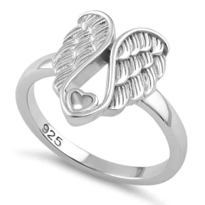 ANILLO EN PLATA LEY 925 ANGEL WING WITH HEART