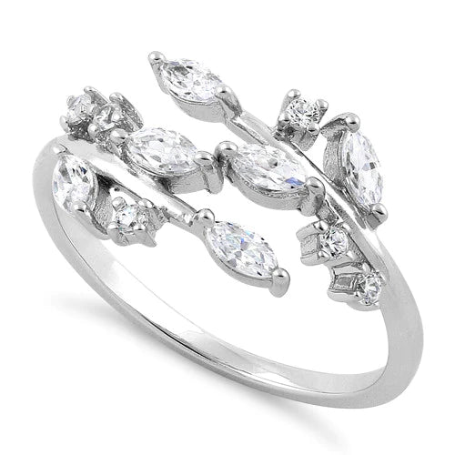 ANILLO EN PLATA LEY 925 DISEÑO HOJAS CON CIRCONES