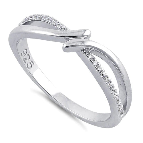 ANILLO EN PLATA, DOBLE CURVA CON MICROCIRCONES