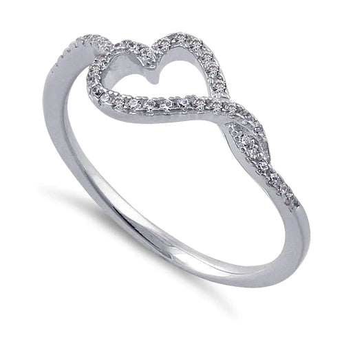 ANILLO EN PLATA CORAZON CURVO CON MICROCIRCONES