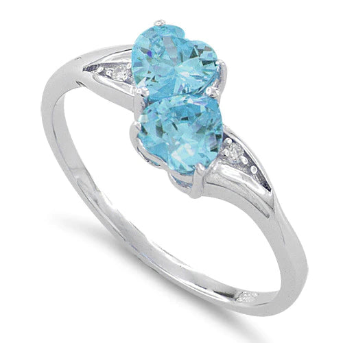 ANILLO EN PLATA DOBLE CORAZON TOPACIO AZUL