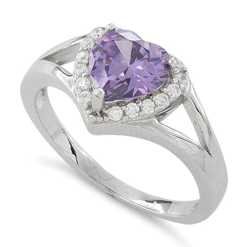 ANILLO EN PLATA CORAZON AMATISTA CON MICROCIRCONES ALREDEDOR APCH67