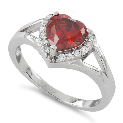 ANILLO EN PLATA CORAZON GRANATE CON MICROCIRCONES ALREDEDOR APCH68