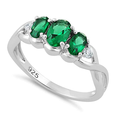 ANILLO EN&nbsp; PLATA TRIPLE OVALO PIEDRA VERDE APCH73